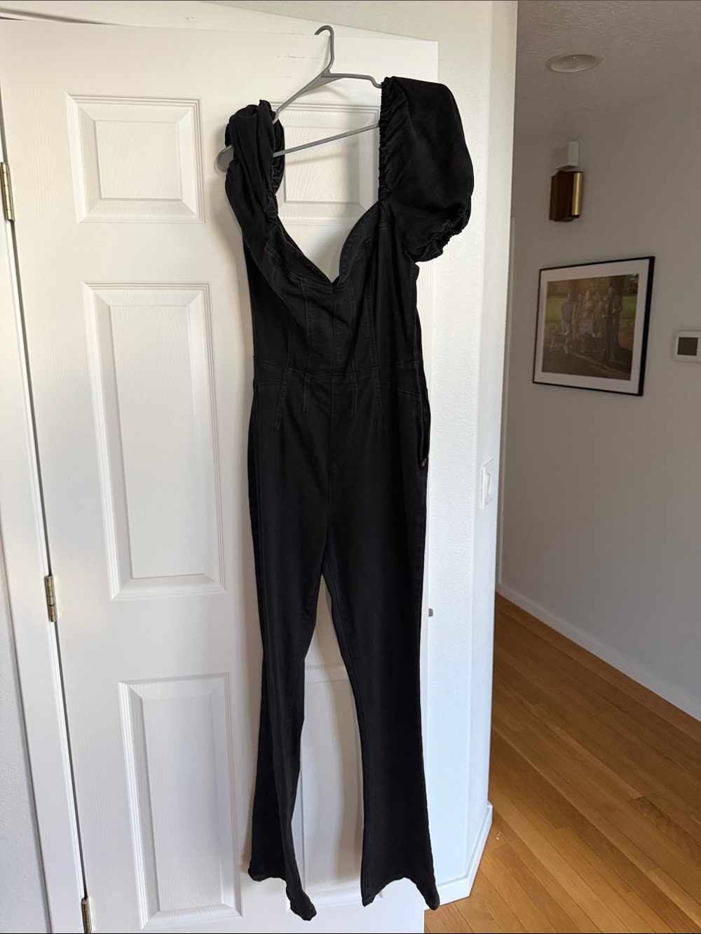 We The Free Black Puff-Sleeve V-Neck Jumpsuit